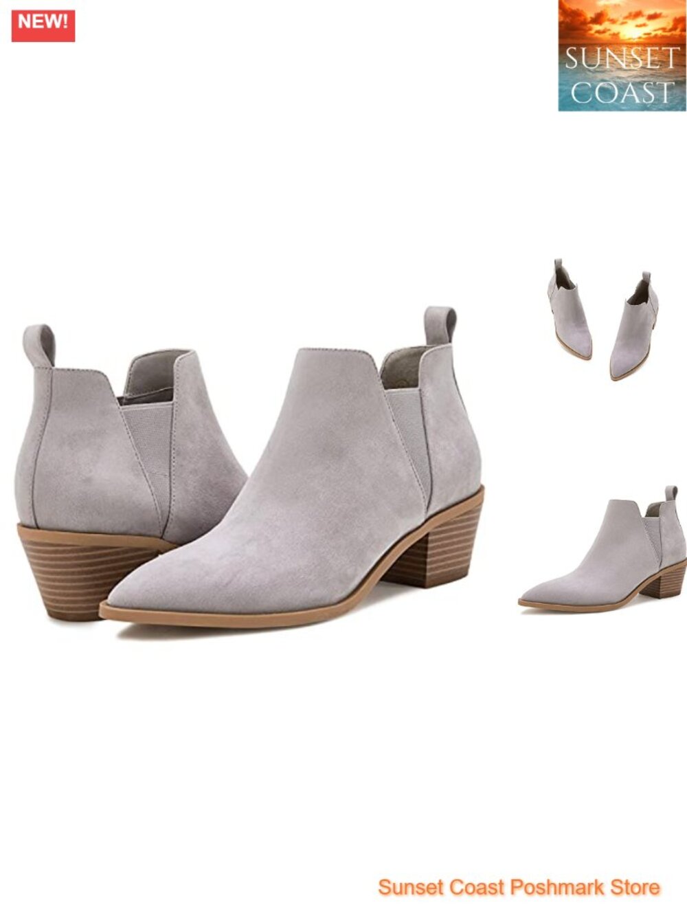 Faux Suede Pointed Toe Chunky Heel Slip On Ankle Booties for Women